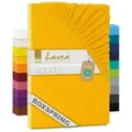 Produktbild: Lavea Spannbettlaken Maya, in Gr. 60x140, 90x200, 120x200, 140x200, 180x200 oder 200x220 cm, Baumwolle, Gummizug: rundum, (1 Stück), Jersey Spannbetttuch für Topper, Boxspring- und Wasserbetten gelb 140/160 cm x 200 cm