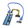 Produktbild: JSER PCI-E 1 X-zu-16 X-Mining-Maschine, Extender-Riser-Adapter mit USB 3.0 und 6-poligem Netzkabel