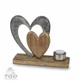 Produktbild: Formano Teelichthalter mit Herz Aluminium Mangoholz 22x23cm-538512