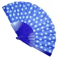 Produktbild: Funny Fashion Fifties Fächer mit Punkten | Blau - Handfächer Faltfächer Vintage Kostüm Zubehör Polka Dots 50er 60er Jahre Outfit Sommerparty Festival Sommer Karneval