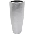 Produktbild: VIVANNO Pflanzkübel Fiberglas CITY Rund, Silber Blattoptik hochglanz - 37x80 cm - Silber