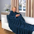 Produktbild: Gräfenstayn® Kuscheldecke mit Ärmeln und Fußtasche - Flauschige Decke zum anziehen - Öko-tex Standard 100 - Ärmeldecke für Damen & Herren - TV-Decke (Blau, 180x150)