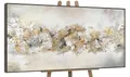 Produktbild: YS-Art Luxus Abstrakt Design Acryl Gemälde auf Leinwand Glückslinie handgemalt Wandbilder Wohnzimmer modern Wohndekor Bilder Büro Gold echte Kunst 160x80 cm