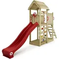 Produktbild: Stelzenhaus Klettergerüst JoyFlyer mit Rutsche, Kletterturm mit Sandkasten, Leiter & Spiel-Zubehör - rot - Wickey