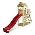 Produktbild: WICKEY Spielturm Klettergerüst JoyFlyer mit Holzdach & roter Rutsche, Outdoor Kinder Kletterturm mit Sandkasten, Leiter & Spiel-Zubehör für den Garten