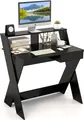 Produktbild: COSTWAY Computertisch mit Schublade, Schreibtisch mit Monitorerhöhung, Arbeitstisch X-förmig, aus Holz, für kleine Räume Zuhause und im Büro, 90 x 61 x 94 cm (Schwarz)