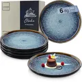 Produktbild: Sänger Osaka | Dessertteller 6 teilig, Steingut Teller Set 6 Personen, Kuchenteller spülmaschinenfest mikrowellenfest multifunktional Steingut Geschirr blau mit schwarzem Rand | VALUE COLLECTION
