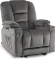 Produktbild: M MCombo Fernsehsessel elektrisch verstellbar, Relaxsessel mit Liegefunktion, TV Sessel mit Massage & Wärmefunktion, USB & Getränkehalter, Wohnzimmer, Stoff, 7008 (Grau)