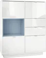 Produktbild: Vladon Highboard Sideboard Metro, Germany, Korpus in Weiß Hochglanz / Fronten in Weiß Hochglanz mit Einsatz in Denim matt