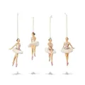 Produktbild: Loberon Figur 4er Set Tadley, handbemalt & glitzernd, Vintage-Charakter, nostalgische Ballerinen in Zwei Posen, Weihnachtsdeko, Christbaumschmuck, Polyresin, weiß/rosa