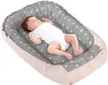 Produktbild: Medi Partners Babynest Nestchen für Neugeborene - 100x60x15 Babynestchen Baby zweiseitg Nest Bett 100% Baumwolle Waffel Kuschelnest tragbar (graue Sternen mit Hellrosa Waffel)