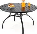 Produktbild: VEVOR Terrassentisch Gartentisch Balkontisch (1200 x 725 mm) aus Kohlenstoffstahl runder Esstisch für Outdoor Hof Terrasse Garten Veranda, wasserfest, mit 38 mm Schirmloch, 68 kg Tragkraft Schwarz