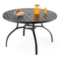 Produktbild: VEVOR Terrassentisch Gartentisch Balkontisch (1200 x 725 mm) aus Kohlenstoffstahl runder Esstisch für Outdoor Hof Terrasse Garten Veranda, wasserfest, mit 38 mm Schirmloch, 68 kg Tragkraft Schwarz