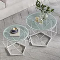 Produktbild: VASAGLE Couchtisch rund, Wohnzimmertisch, modern, Satztisch, Metall (2er Set, inkl. Zubehörpaket & Anleitung, Glas), Beistelltisch, abnehmbare Tischplatte, Ø50x40cm+Ø40x36cm