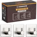 Produktbild: DANIHOME Klebehaken Wandhaken Chrome Silber – Handtuchhalter ohne Bohren Edelstahl, Klebehaken Extra Stark, Haken Selbstklebend für Bad & Küche, (Handtuchhaken ohne Bohren, Kleiderhaken, 3-St., Selbstklebend, Klebewandhaken Rückstandsfrei), Design im 3er Set für Handtücher, Bademäntel & mehr
