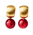 Produktbild: Ohr-Clips Creole Sterling-Silber gold-plattiert 585-er mit Anhänger aus Murano-Glas Perle rot 12 mm Goldschmiede-Arbeit Handarbeit Geschenk Weihnachten