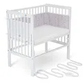 Produktbild: FabiMax Baby Beistellbett für Boxspringbetten, stufenlos höhenverstellbar, Buchenholz massiv weiß lackiert mit Matratze Comfort