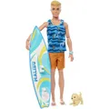 Produktbild: Barbie Ken Surfer Set - Bewegliche Blonde Ken-Puppe mit Surfbrett, Hündchen und Strand-Accessoires für belebende Strandabenteuer, für Kinder ab 3 Jahren, HPT50