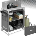 Produktbild: tectake Campingküche Premium mit Aluminiumgestell und 2 Fächern, faltbar, mit 2 großen Fächern und Windschutz, 76 x 53,5 x 107 cm