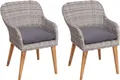 Produktbild: 2er-Set Poly-Rattan Gartenstuhl HWC-H65, Rattanstuhl Balkonstuhl Sessel, Spun Poly Akazie MVG grau, Kissen dunkelgrau