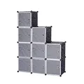 Produktbild: WOLTU Garderobenschrank DIY Kleiderschrank Regalsystem Steckregal Aufbewahrung Lagerregal Bücherregal mit Tür, 9 Fächer, Kunststoff, 111x37x111cm, Schwarz