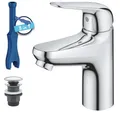 Produktbild: GROHE Swift, energiesparende Waschtischarmatur, Kaltwasser in Mittelstellung (Wasserhahn für Waschbecken, 16cm hoch, mit Pop-Up Ablauf, mit 3in1 Werkzeug, einfache Installation), chrom, 24323001