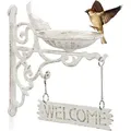 Produktbild: Relaxdays Vogeltränke Gusseisen, WELCOME Schild, Gartendeko, Wandmontage, Vintage, Wasserschale für Wildvögel, weiß