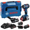 Produktbild: Bosch Professional 18V System Akku Schrauber GSR 18V-90 FC - FlexiClick System (inkl. 1x GFA 18-M, 1x GFA 18-E, 1x GFA 18-W, 1x GFA 18-H, 2x Akku ProCORE18V 4.0Ah, Schnellladegerät GAL 18V-40, L-BOXX)