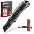 Produktbild: HASKYY Cuttermesser Teppichmesser Cutter Set 2 Stück inkl. 20x SK5 8-Segment-Klingen 18mm, Ergonomischer Anti-Rutsch-Griff, Klingenbrecher, Schnellwechselsystem & Lock-Funktion