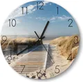 Produktbild: DEQORI Glasuhr Ø30 cm Zahlen 'Strandaufgang am Meer' Wanduhr Glas Uhr Design leise