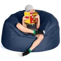 Produktbild: Green Bean Jumbo Max Riesensitzsack mit Memory-Schaum Flockenfüllung – Sitzsack XXL aus flauschigem Velours in 4ft (120x70cm) Dunkelblau – Indoor Lounge-Sitzsack waschbar & gemütlich