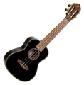 Produktbild: Schwarze Ortega Onyx Konzert-Ukulele mit durchbrochener Kopfplatte und Gigbag
