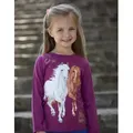 Produktbild: Langarmshirt MISS MELODY, Mädchen, Gr. 116, rot (raspberry coulis), Single Jersey, Obermaterial: 100% Baumwolle, bedruckt, hüftbedeckend, Rundhals, Shirts Langarmshirt, mit großem Pferde-Frontmotiv