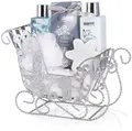 Produktbild: BRUBAKER Wellness-Pflegeset Dusch- und Badeset mit Vanille Duft, Pflegeset für Damen, Silber, 6-tlg., Set, Frauen Geschenkset Weihnachten in Glitzer Schlitten, Beauty