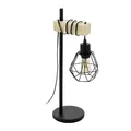 Produktbild: EGLO Tischleuchte Townshend 5, Vintage Tischlampe im Industrial Design, Retro Lampe, Nachttischlampe aus Stahl, Holz, Farbe Schwarz, braun, FSC Zertifiziert, Fassung E27, inkl. Schalter