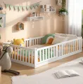 Produktbild: ALAVYA HOME® Kinderbett Bodenbett Titan mit Tür- aus Buchenholz (Weiß, 80 x 160 cm)