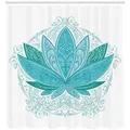 Produktbild: Abakuhaus Duschvorhang Moderner Digitaldruck mit 12 Haken auf Stoff Wasser Resistent Breite 175 cm, Höhe 220 cm, Blatt Mehndi Lotus blau 175 cm x 220 cm