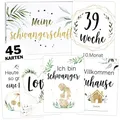 Produktbild: OLGS Schwangerschaft Meilensteinkarten Tropical Green, 45 Meilenstein Karten Geschenkset, Perefekt zur Geburt, werdende Mutter, Babyparty