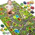 Produktbild: Teppich Kinderzimmer 80x150cm mit 12 Mini Auto Spielzeug für Kinder ab 3 Jahren