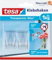 Produktbild: tesa Powerstrips Deco-Haken Transparent 1 kg - Blister Klebehaken + Klebenagel