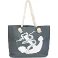 Produktbild: styleBREAKER XXL Strandtasche mit Anker Print | maritimer Look in Flechtoptik | Shopper Badetasche 57 x 33 x 32 cm