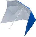 Produktbild: UV-Strandschirm mit Seitenteilen – UPF 50+ Sonnenschutz, 240 cm Spannweite, Strandmuschel & Sonnenschirm in einem – inkl. Heringe, Leinen, Tragetasche – ideal für Strand, Garten & Camping (Dunkelblau)