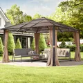 Produktbild: TOOLPORT 4x4 m Hardtop Gartenpavillon, inkl. 4 Seitenteile, cappuccino - (300189)
