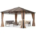 Produktbild: Gartenpavillon 4x4 m wasserdicht ALU Deluxe Pavillon mit 4 Seitenteilen Partyzelt in Taupe lichtdurchlässiges PC Dach