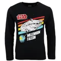 Produktbild: Star Wars Jungen Langarmshirt „Millennium Falcon“ – Offizielles Lizenzprodukt – 100 % Baumwolle – Größen 134–164 – Dunkelblau oder Schwarz, Farbe: Schwarz, Bekleidungsgröße: 164