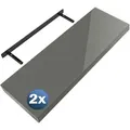Produktbild: Casaria 2x Wandregal Hochglanz Grau mit Halterung 70cm Schwebend