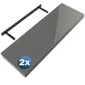 Produktbild: Casaria® 2X Wandregal Holz Grau Regal mit Halterung 15kg Tragkraft Hängeregal Küche Wohnzimmer Flur Wand Schweberegal Bücherregal Regalbrett Schwebend Hochglanz 70cm