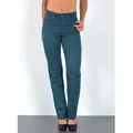 Produktbild: ESRA Stoffhose Damen Straight Fit Hose High Waist Business-Hose bis Große Größe T101 High Waist Damen Stoffhose Straight Leg Stretch Hose Gerade Schnitt blau 36