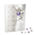 Produktbild: VALIOSA Merry Christmas Mode-Schmuck Adventskalender mit Halskette, Armband + 22 individuelle Perlen-Anhänger aus Glas & Metall, das besondere Geschenk für Mädchen & Frauen, lila, 24-teilig (1 Set)