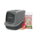 Produktbild: Katzentoilette PeeWee EcoHus Katzenklo mit Haube Katzen WC geschlossen inkl. 3kg Streu Holzpellets, Farbe: Grau